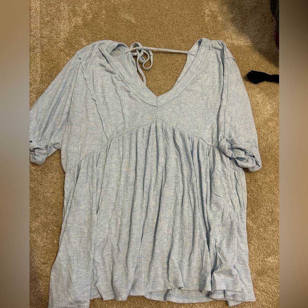 Blue pink lily blouse